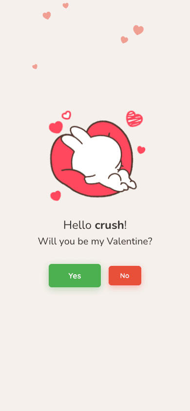 The real Cute Bunny question screen with Yes and No buttons