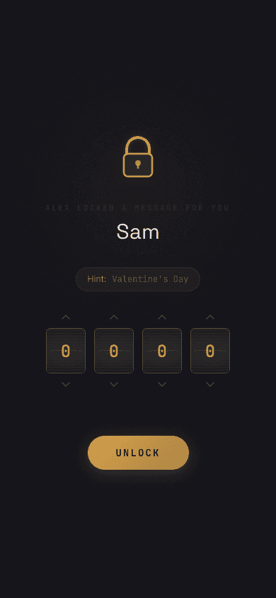 The real Secret Padlock screen with its four digit lock